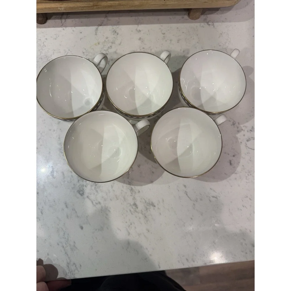 Wedgwood Bone China Black Ulander 5 Teacups. Made In England Discontinued.